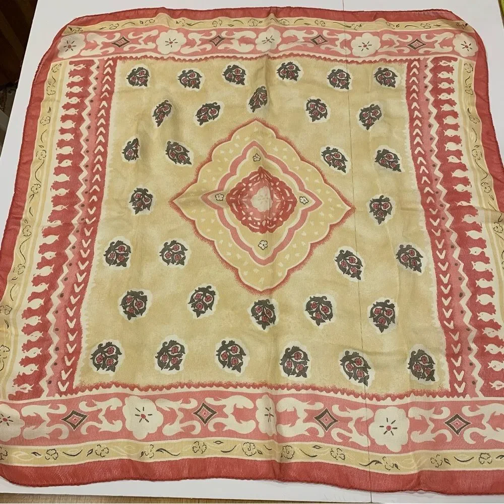 Talbots Peach Salmon &‎ Gold Silk Scarf